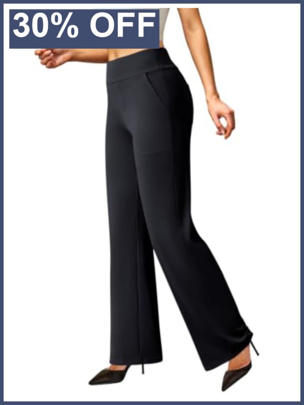 Wide Leg Pull On Dress Pants Stretchy Work Slacks Business Casual